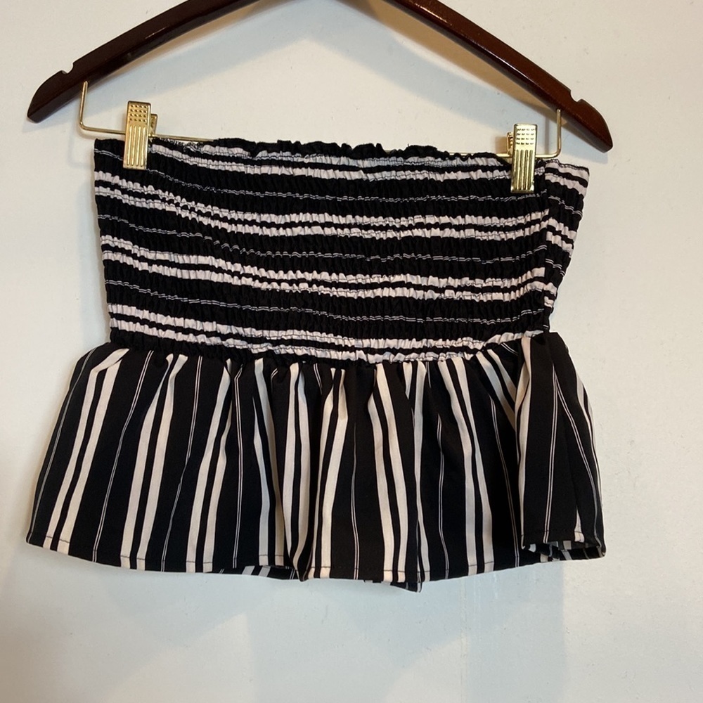 Shein Crop  Top Black & White Stripe Ruffled​